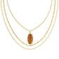 Elle Bamboo Frame Triple Strand Necklace Gold Marbled Amber Illlusion