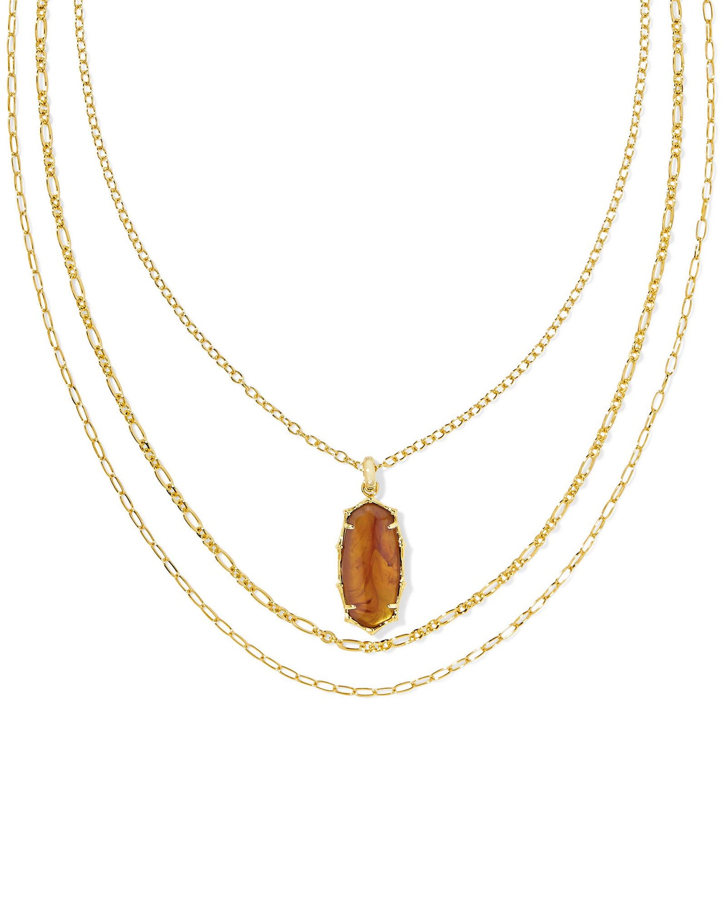 Elle Bamboo Frame Triple Strand Necklace Gold Marbled Amber Illlusion