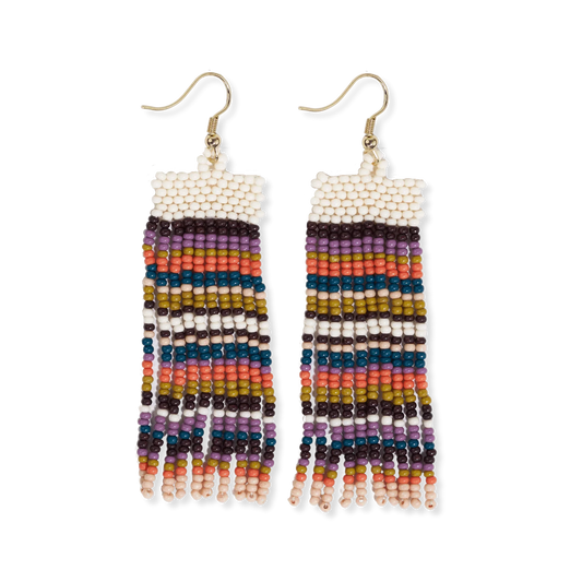 Adaline Stripe Fringe Earrings Citron+Coral