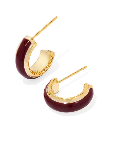 Ainsley Huggie Earrings Gold Burgundy Enamel