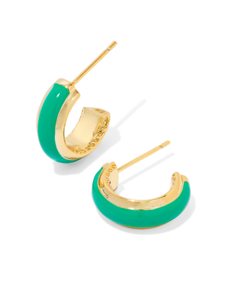 Ainsley Huggie Earrings Gold Green Enamel