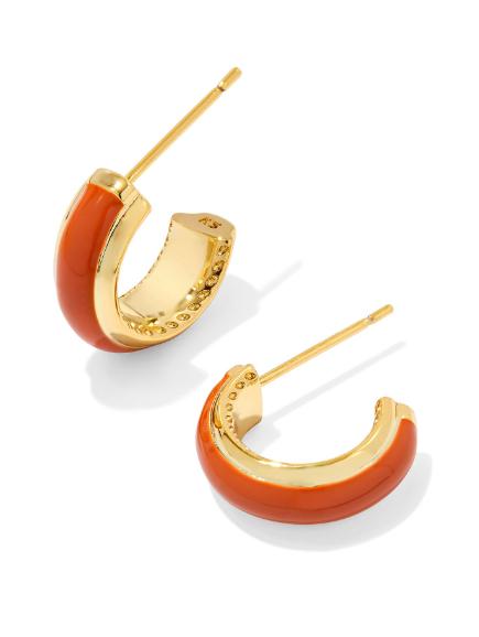 Ainsley Huggie Earrings Gold Orange Enamel