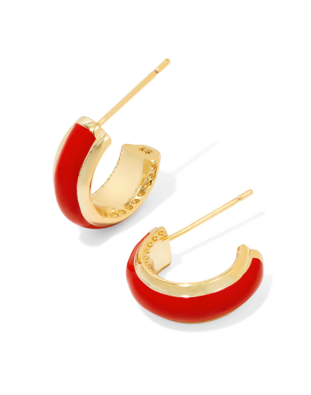 Ainsley Huggie Earrings Gold Red Enamel