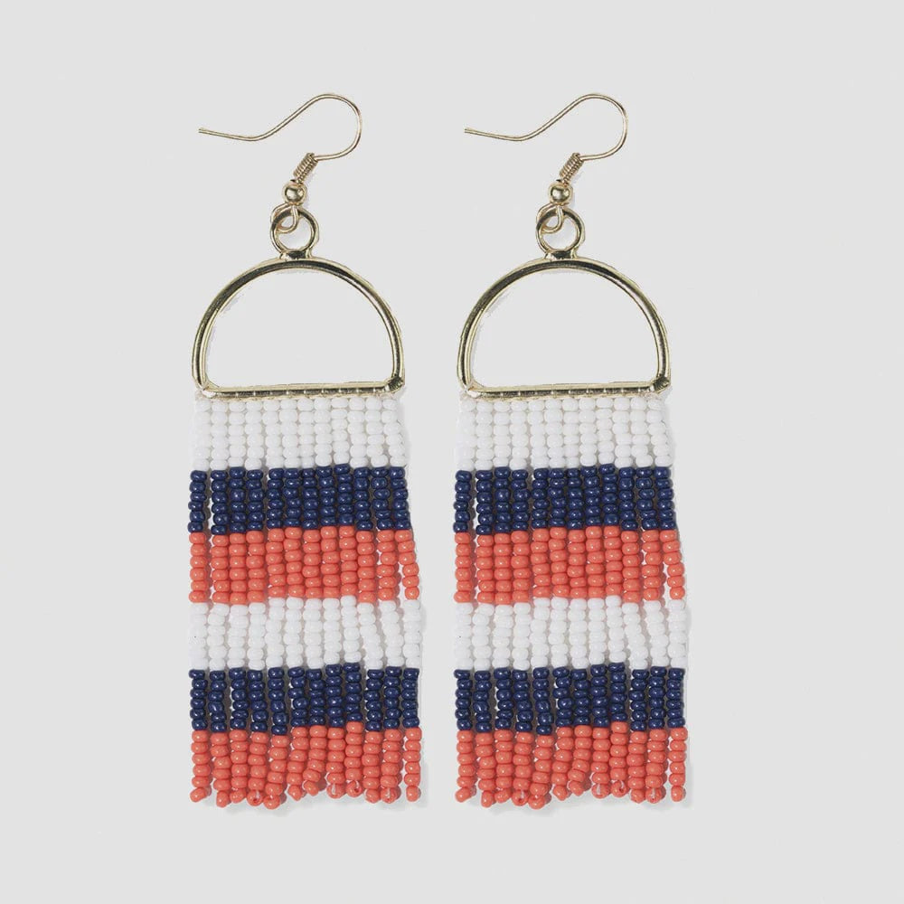 Allison Stripe Fringe Earrings Navy/Orange