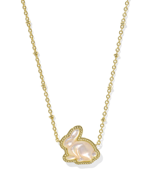 Bunny Short Pendant Necklace Gold Taupe MOP