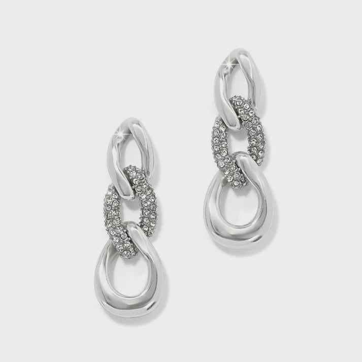 Cleo Pave Link Post Drop Earrings Silver