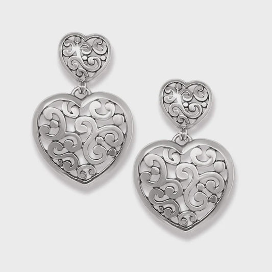 Contempo Heart Double Post Drop Earrings Silver