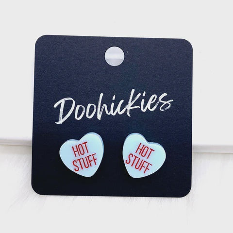 Conversation Heart Stud Earrings Hot Stuff