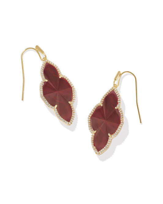 Abbie Pave Frame Drop Earrings Gold Cranberry Illusion