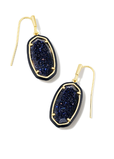 Dani Enamel Framed Drop Earrings Gold Black Goldstone