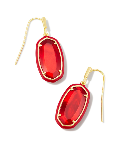 Dani Enamel Framed Drop Earrings Gold Red Illusion