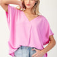 Breezy Short Sleeve V Neck Blouse Bubble Pink