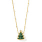 Holiday Tree Short Pendant Necklace Gold Green Quartzite