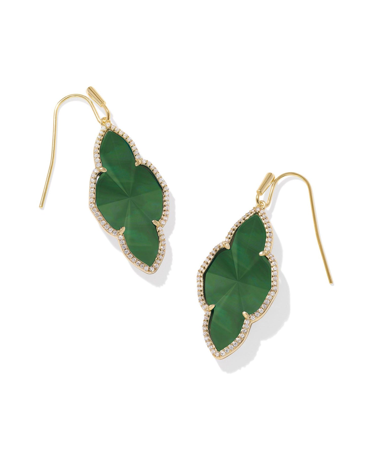 Abbie Pave Frame Drop Earrings Gold Green Illusion