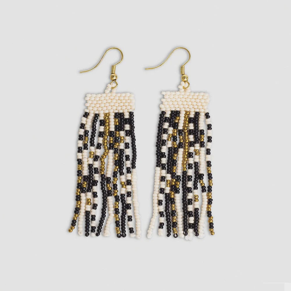 Adaline Mixed Fringe Earrings Black/Cream