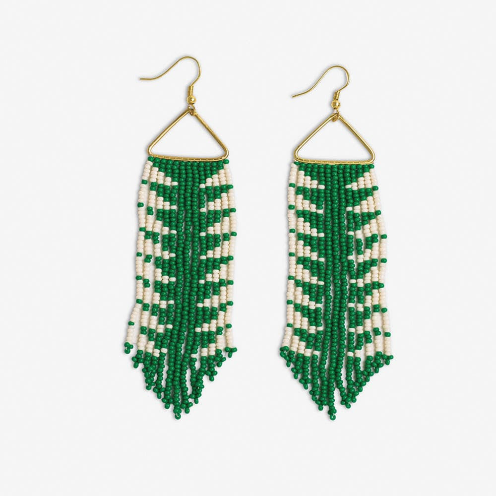 Emilie Arrow Beaded Fringe Earrings Kelly Green