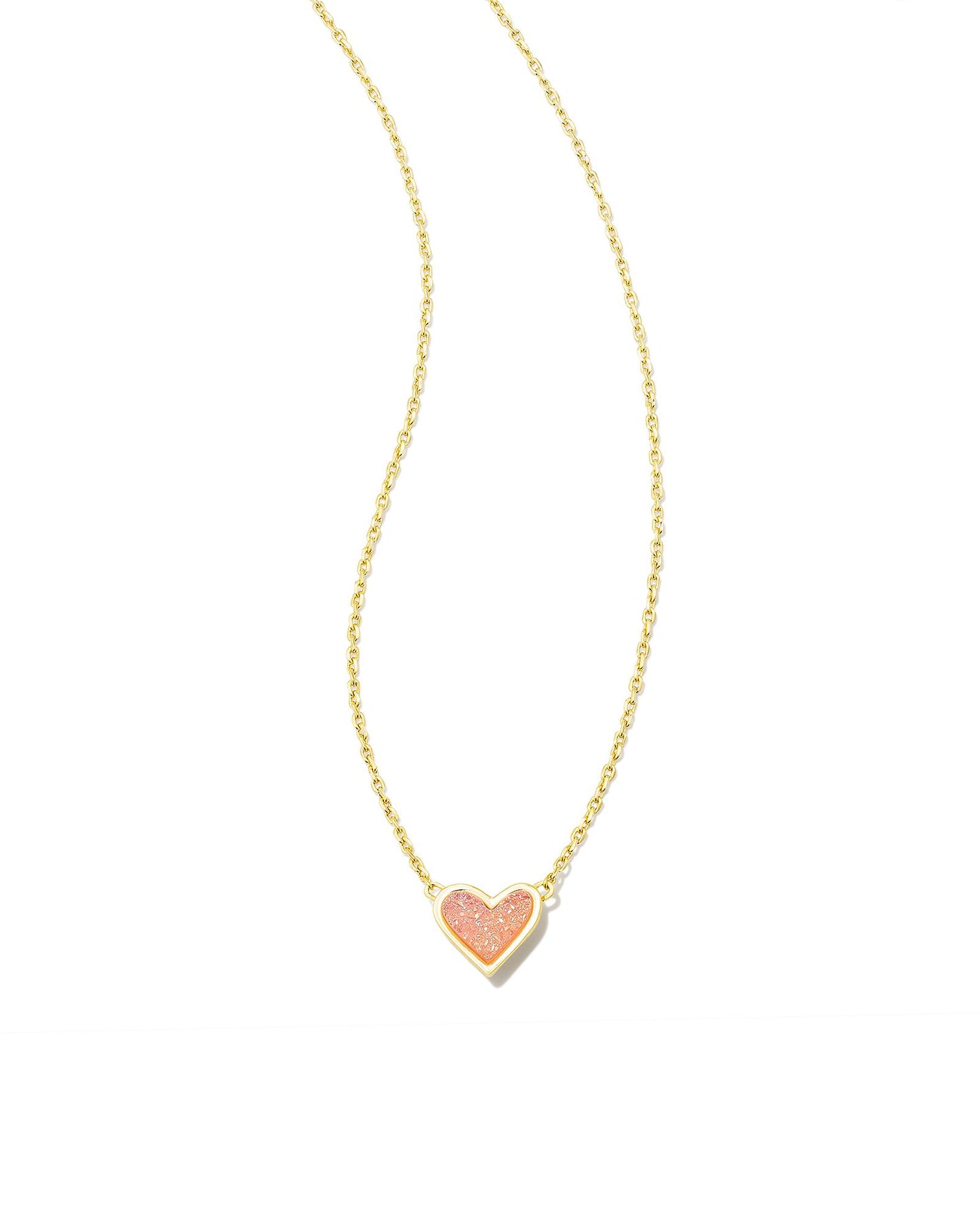 Framed Ari Heart Short Pendant Necklace Gold Light Pink Drusy