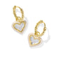 Ari Heart Enamel Frame Huggie Earrings Gold Ivory MOP