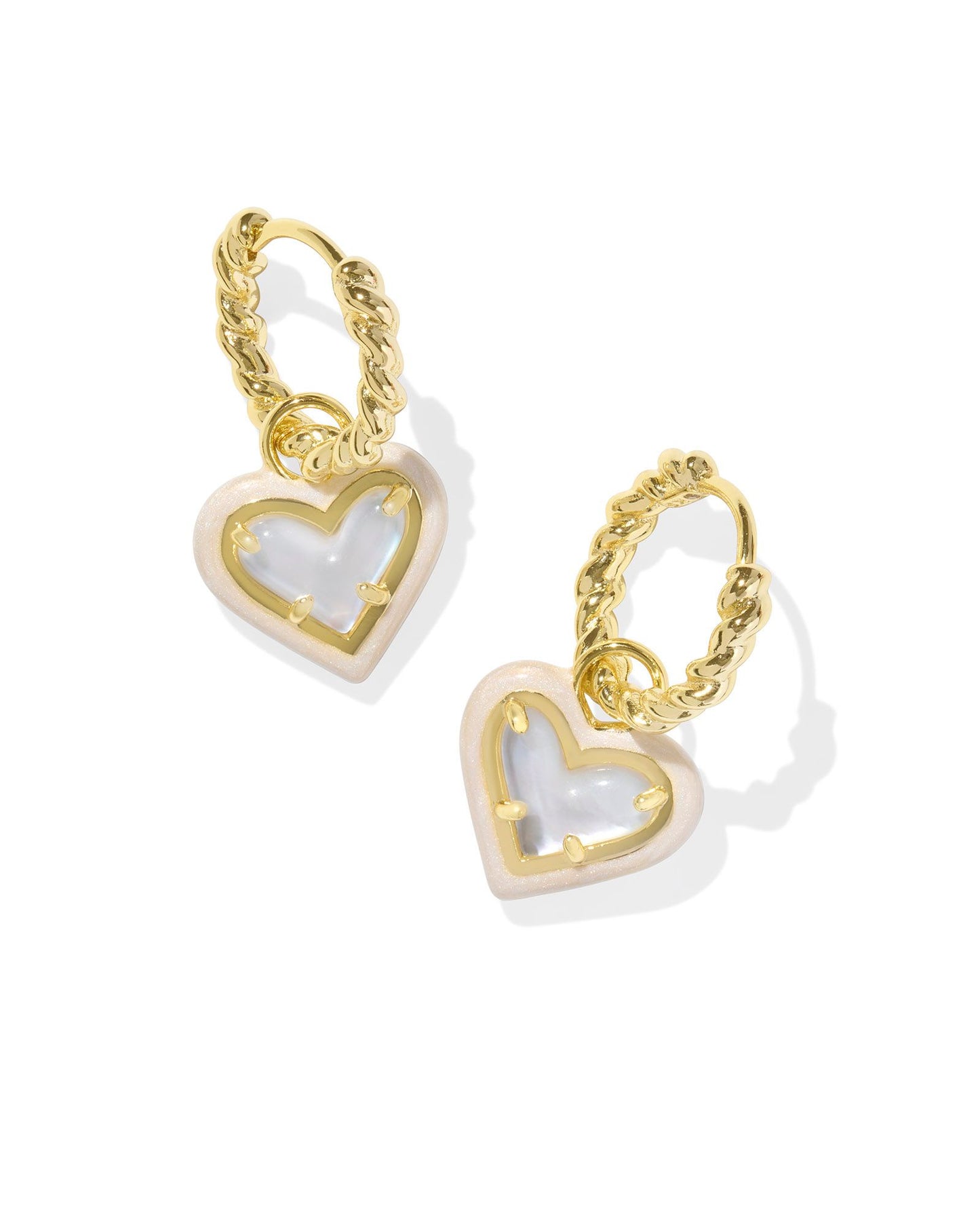 Ari Heart Enamel Frame Huggie Earrings Gold Ivory MOP