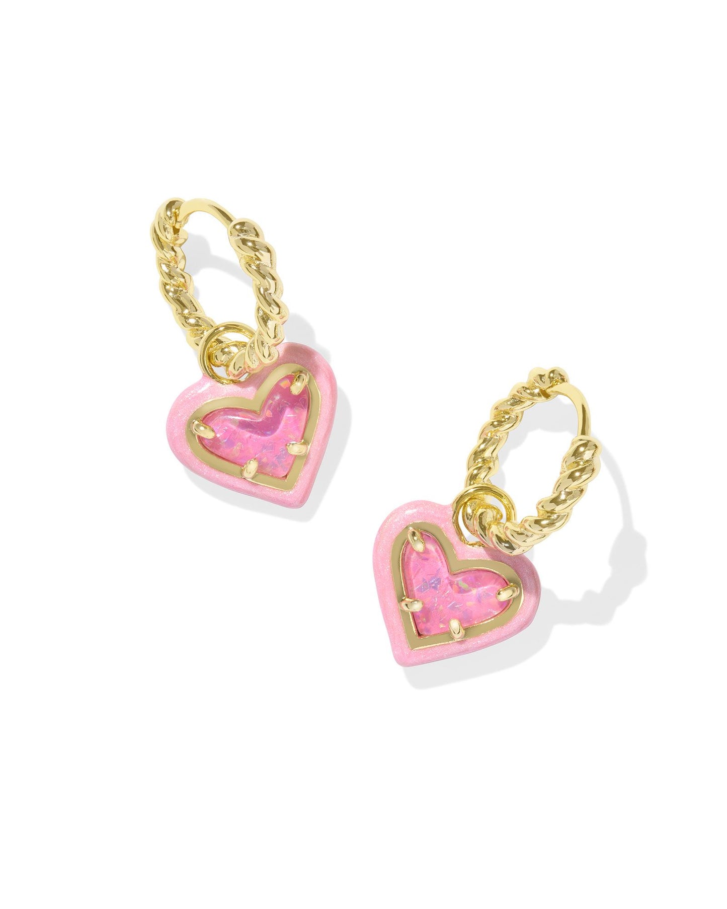 Ari Heart Enamel Frame Huggie Earrings Gold Pink Iri Glitter GLass