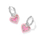 Ari Heart Enamel Frame Huggie Earrings Silver Pink Iri Glitter Glass