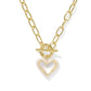 Ari Heart Enamel Frame Link and Chain Necklace Gold Ivory MOP