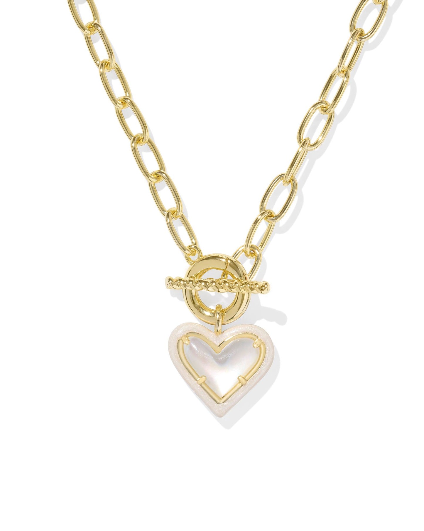 Ari Heart Enamel Frame Link and Chain Necklace Gold Ivory MOP