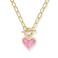 Ari Heart Enamel Frame Link and Chain Necklace Gold Pink Iri Glitter Glass