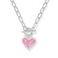 Ari Heart Enamel Frame Link and Chain Necklace Silver Pink Iri Glitter Glass