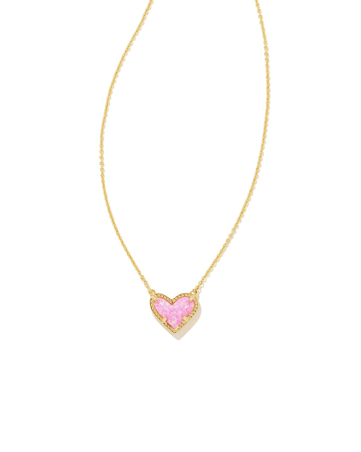 Ari Heart Short Pendant Gold Bubblegum Pink Opal