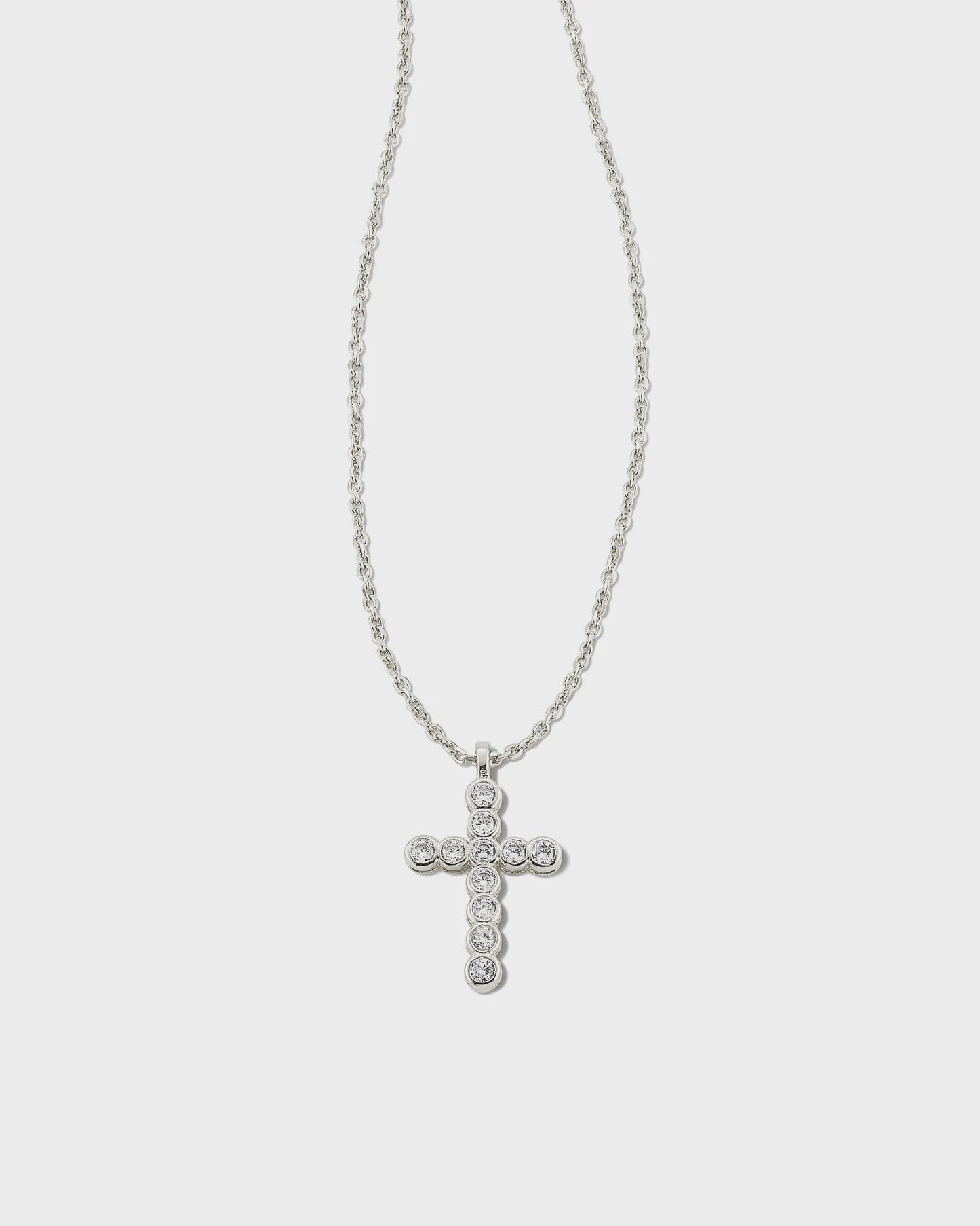 Cross Crystal Pendant Necklace  Silver White Crystal