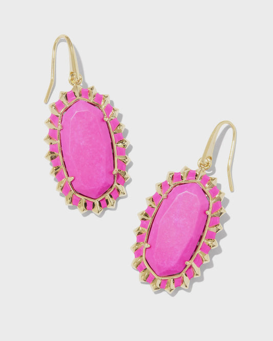Dani Color Burst Frame Drop Earrings Gold Neon Pink
