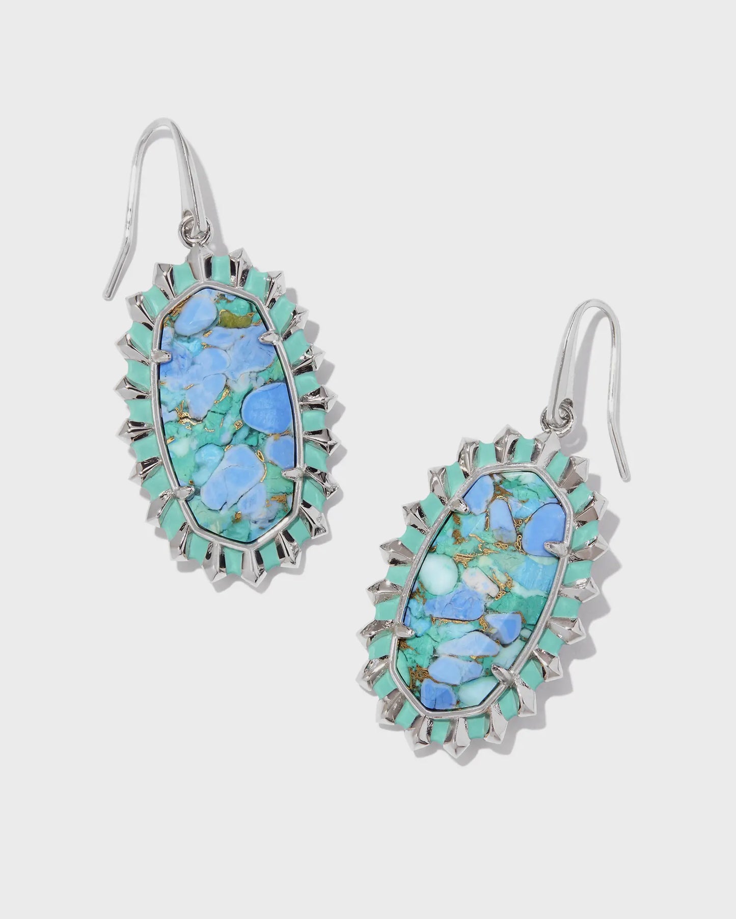 Dani Color Burst Frame Drop Earrings Silver Bronze Veined Aqua