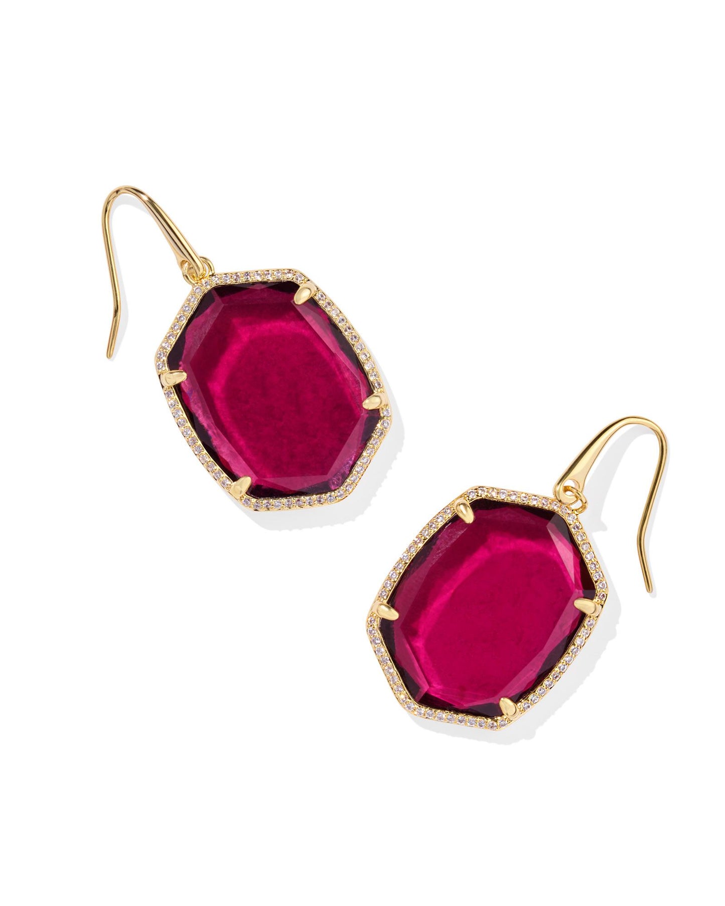 Daphne Pave Frame Drop Earrings Gold Berry Mica