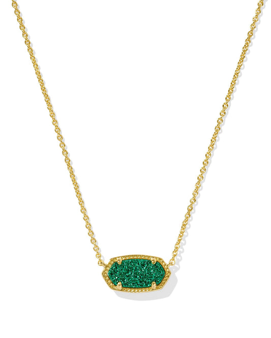 Elisa Short Pendant Necklace Gold Emerald Drusy