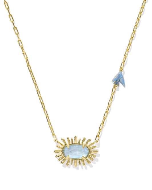 Elisa Bird Short Pendant Necklace Gold Sky Blue MOP