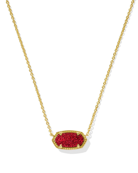 Elisa Short Pendant Necklace Gold Bright Red Drusy