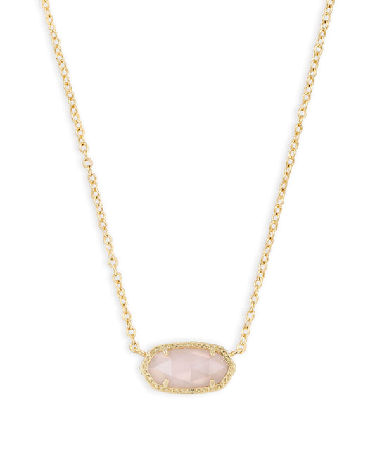 Elisa Short Pendant Necklace Gold Rose Quartz