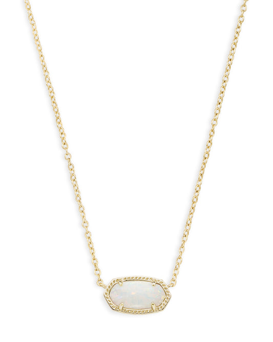 Elisa Short Pendant Necklace Gold White Opal