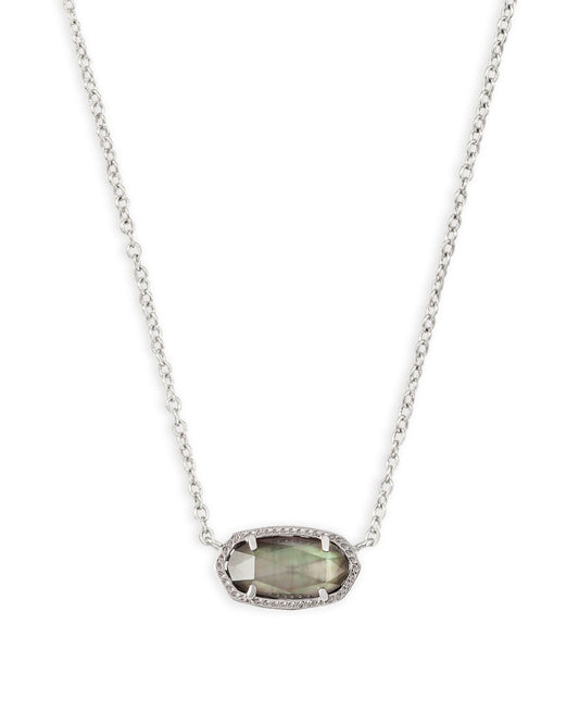 Elisa Short Pendant Necklace Silver Black MOP