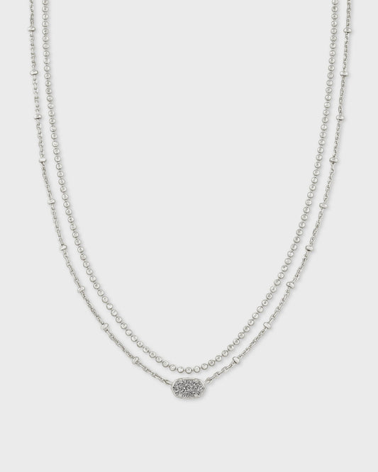 Emilie Multi Strand Necklace Rhodium Platinum Drusy