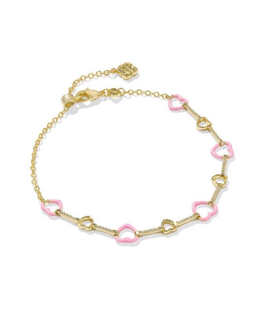 Haisley Heart Delicate Chain Bracelet Gold Pink Pearlescent Enamel