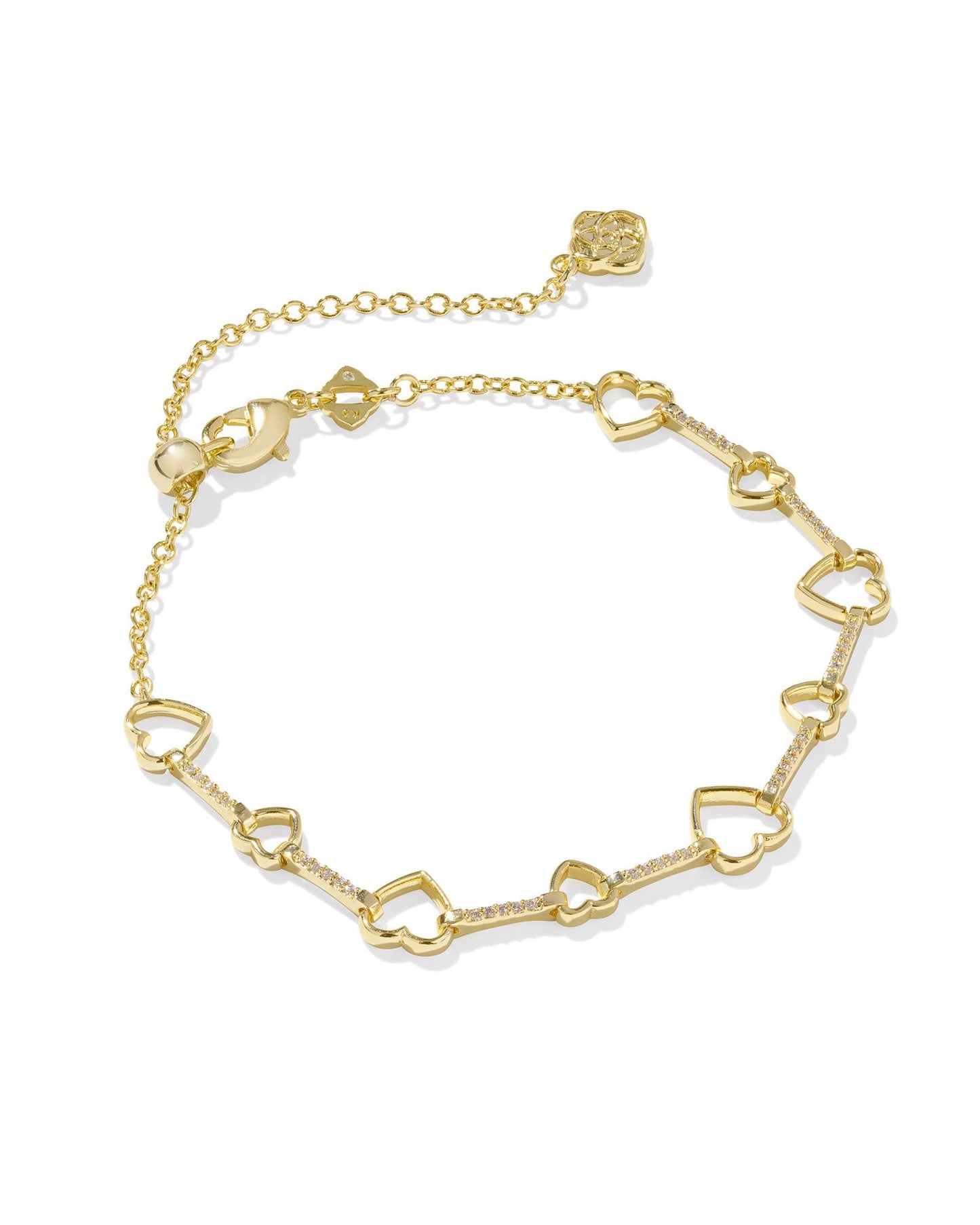 Haisley Heart Delicate Chain Bracelet Gold White Crystal