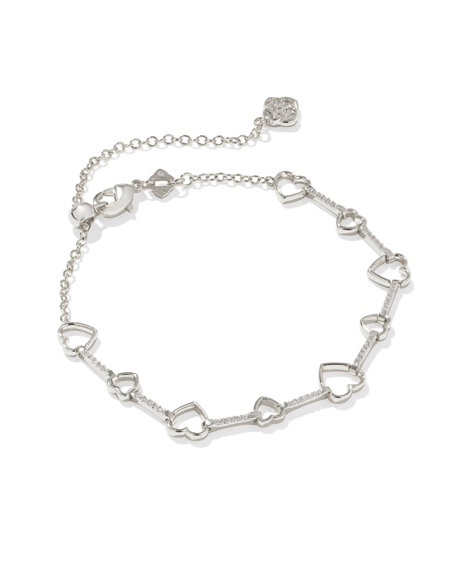 Haisley Heart Delicate Chain Bracelet Silver White Crystal