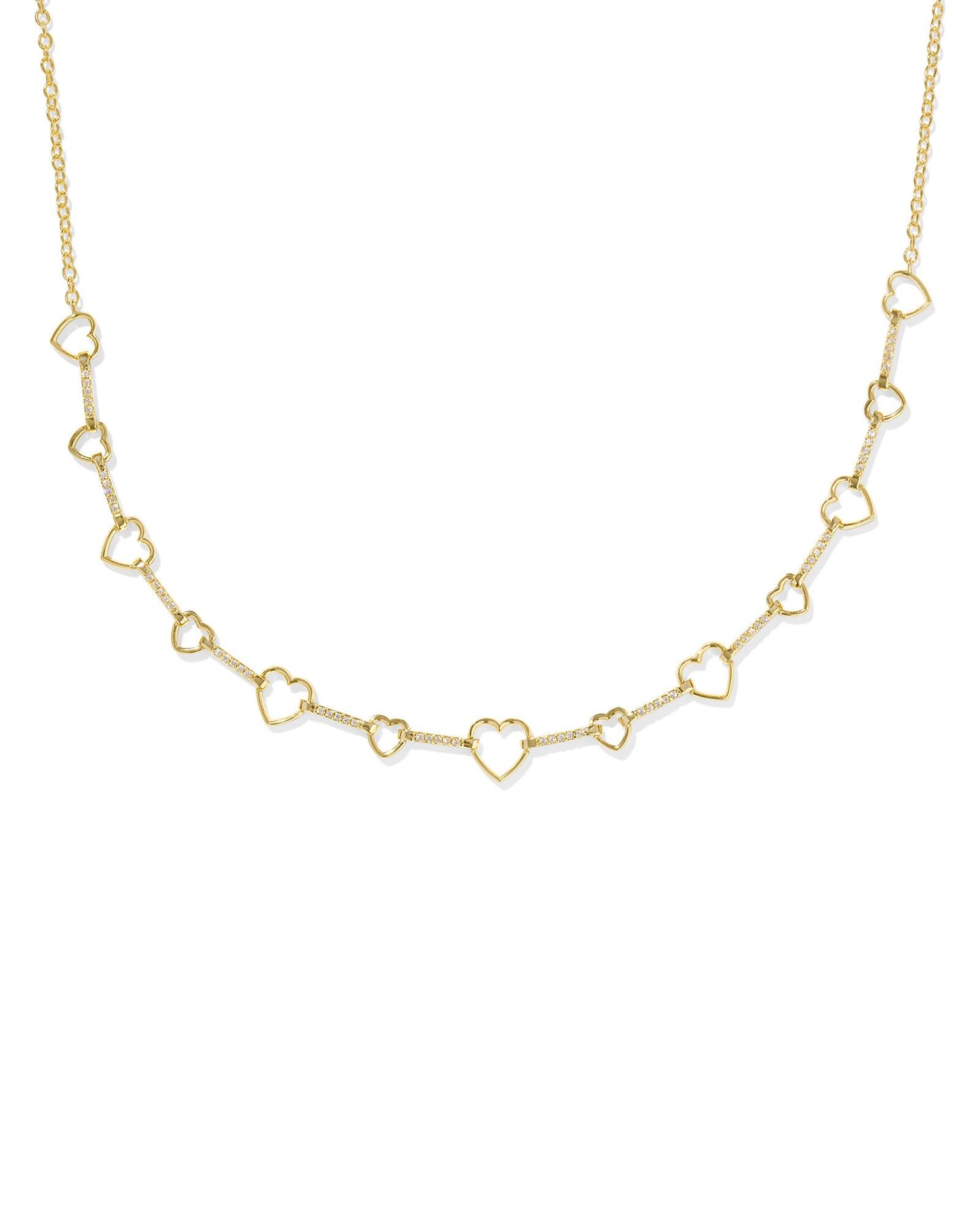 Haisley Heart Strand Necklace Gold White Crystal