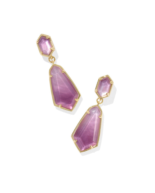 Hallie Convertible Drop Earrings Gold Purple Watercolor Illusion