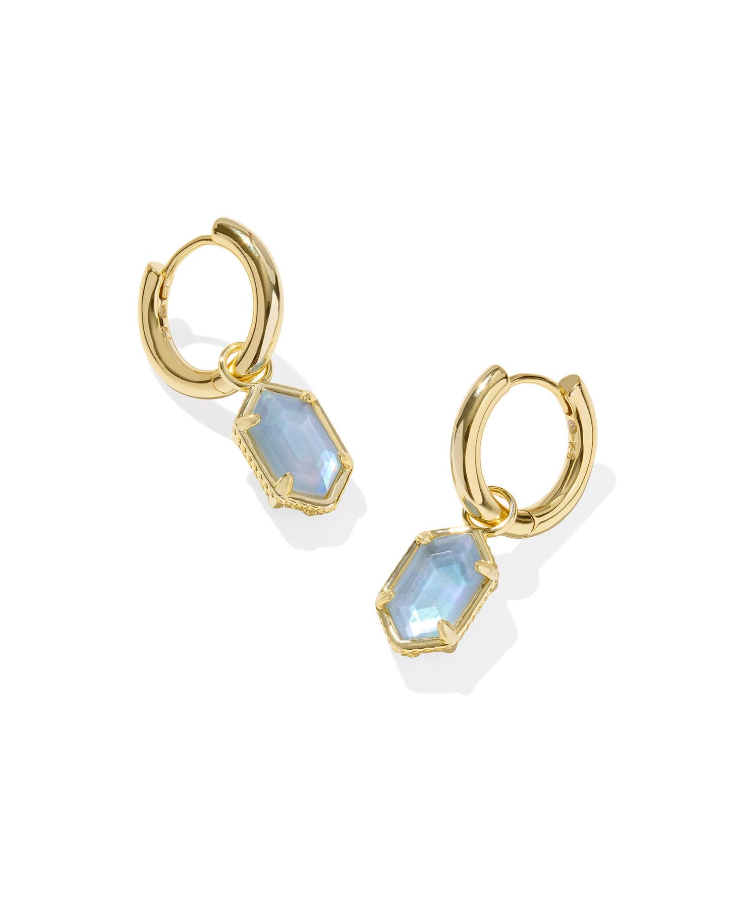 Hallie Huggie Earrings Gold Sky Blue MOP