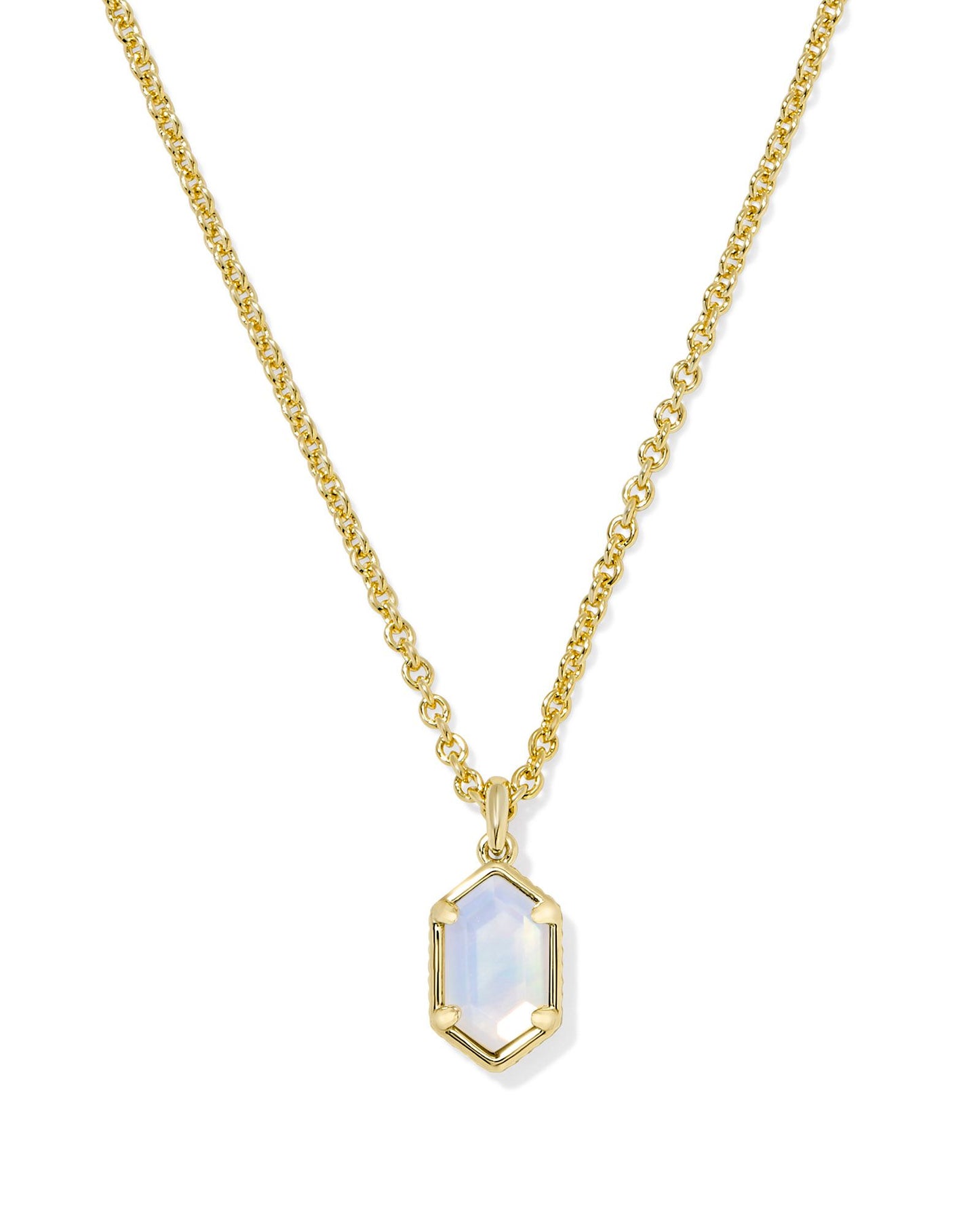 Hallie Short Pendant Necklace Gold Opalite Illusion