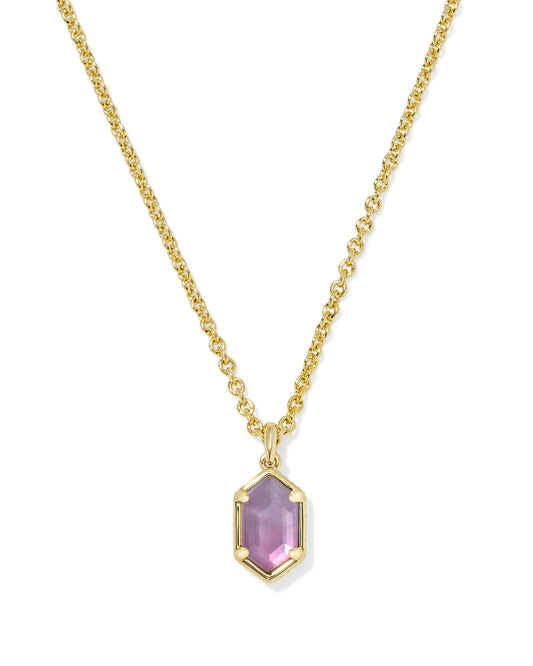 Hallie Short Pendant Necklace Gold Purple Watercolor Illusion