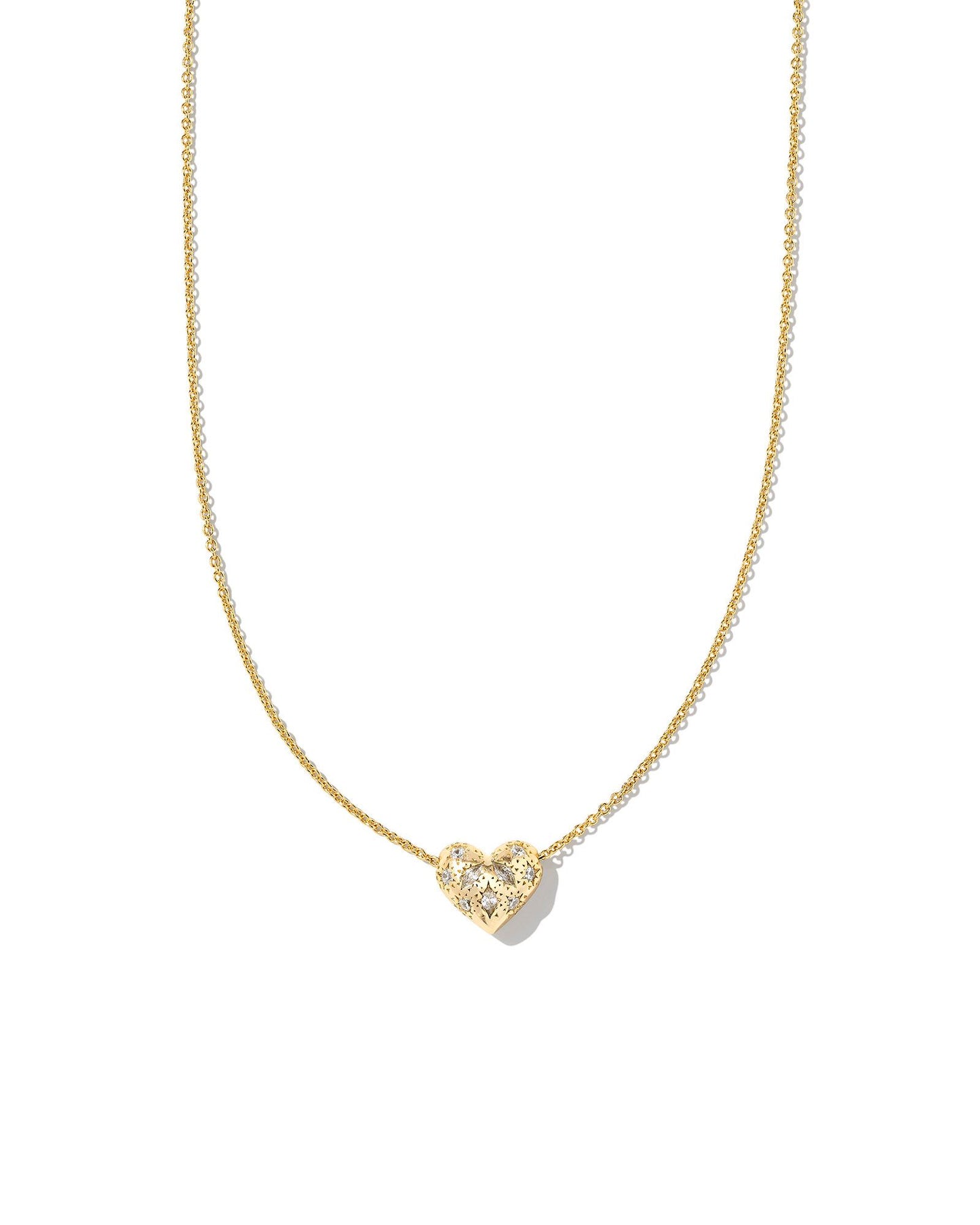 Holland Heart Short Pendant Necklace Gold White Crystal